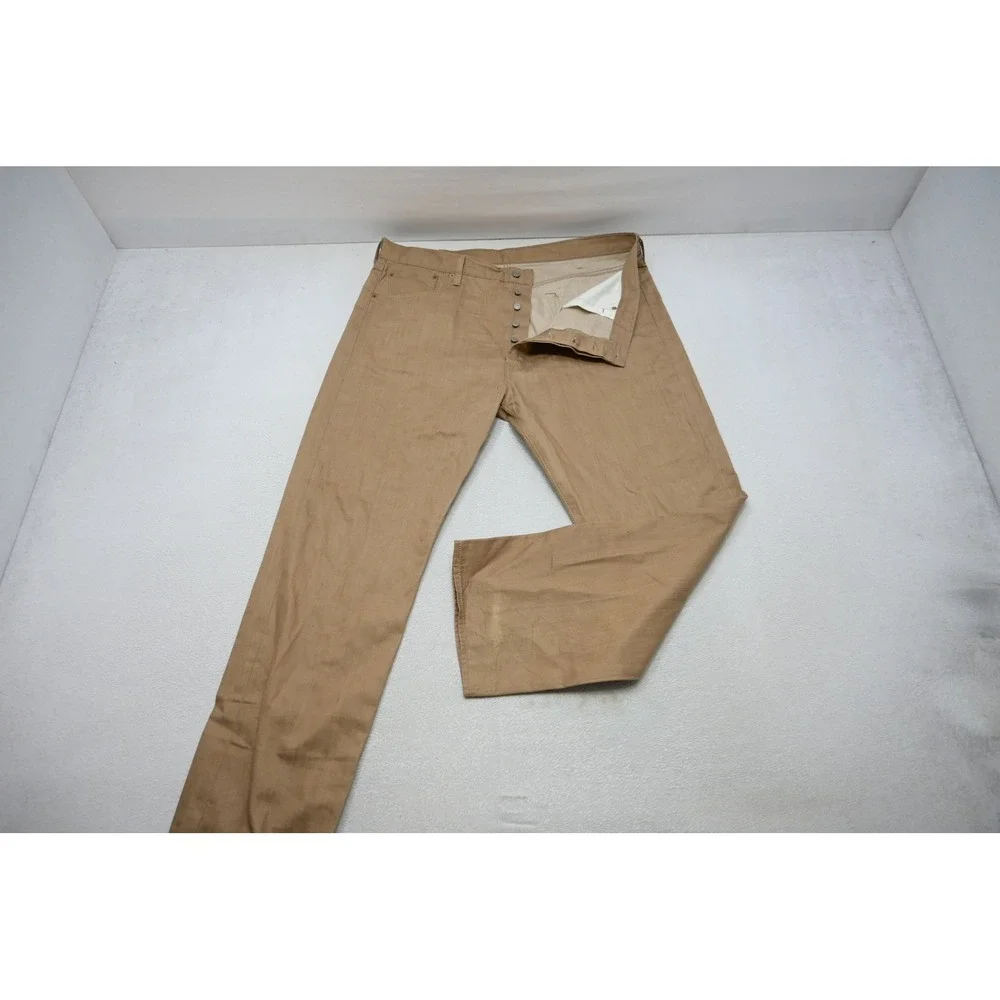Levi's 501 Original Fit Jeans Mens 42x32 Tan Khaki Button Fly Denim Excellent